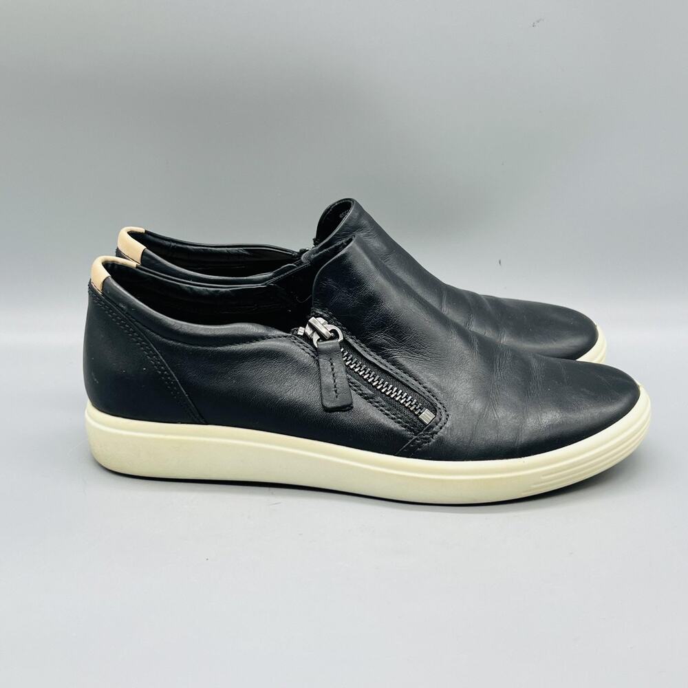 ECCO Shoes Womens 6 Black Leather Zip Slip On Walking Sneakers Comfort Casual